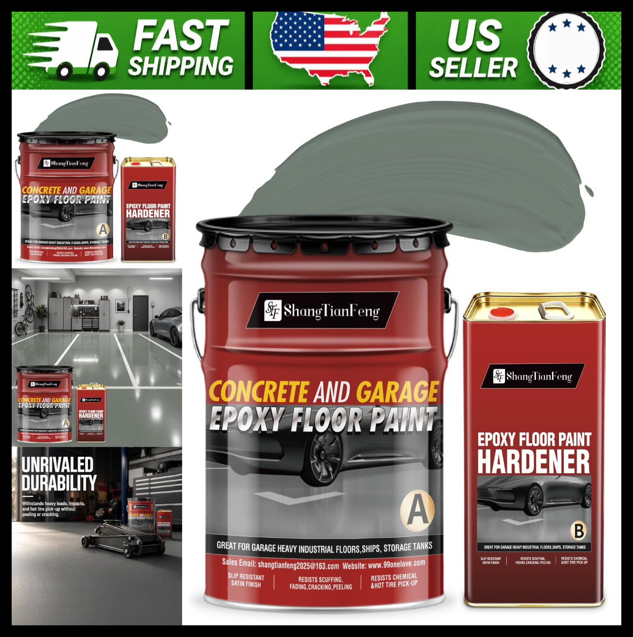 Epoxy Floor Paint Kit High-Gloss Silver Gray 4 Gallon Covers 800 Sq Ft
