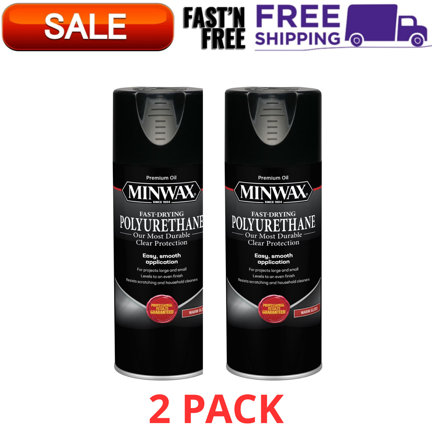 Fast-Drying Polyurethane Spray, Gloss, Clear 11.5 oz – Durable Protection, 2PACK