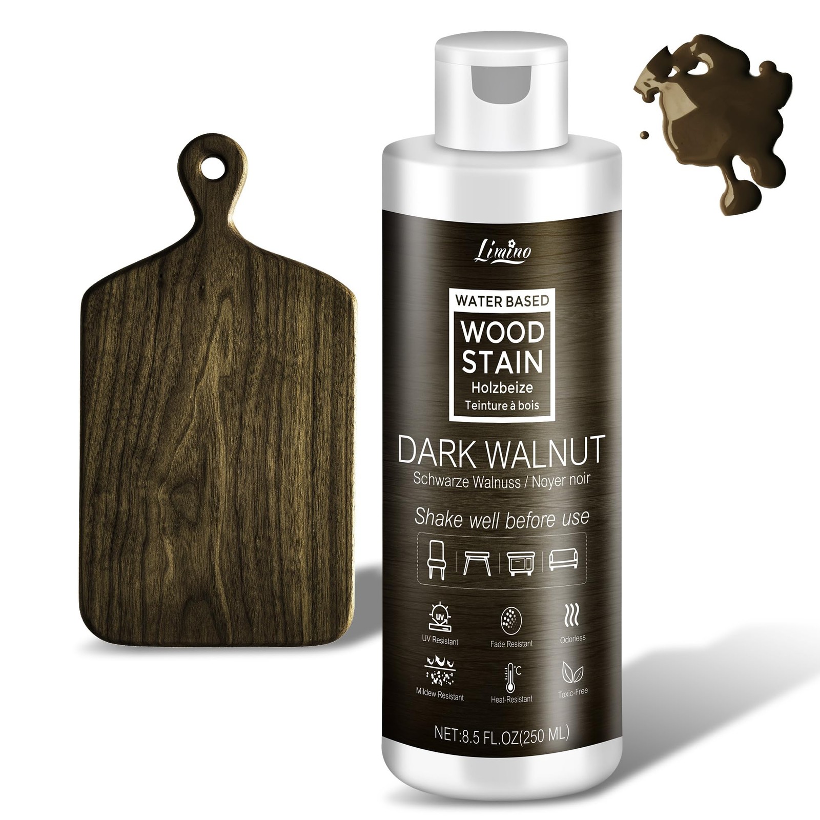 Water Based Wood Stain – Dark Walnut | Wood Varnish for Indoor ＆ Outdoor Furn…