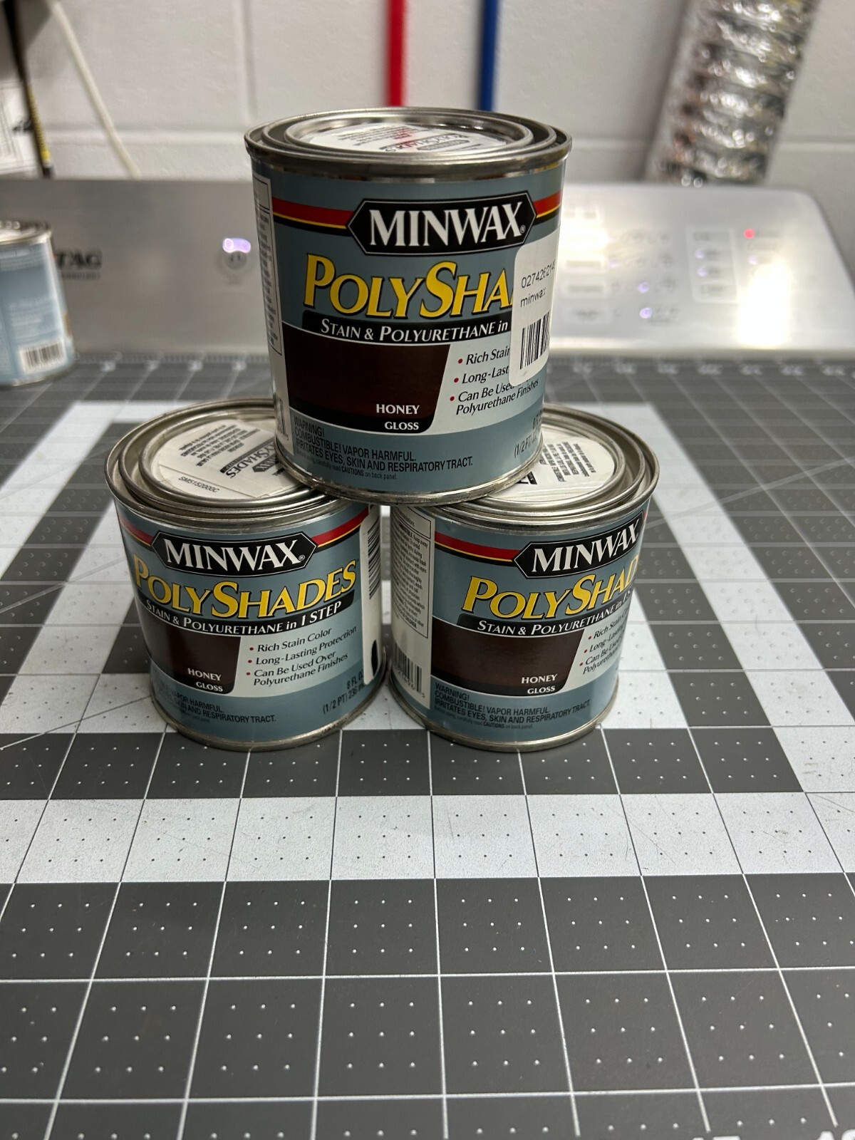 NOS 3-pack lot Minwax PolyShades Wood Stain Polyurethane ½ Pint Honey Gloss 8oz