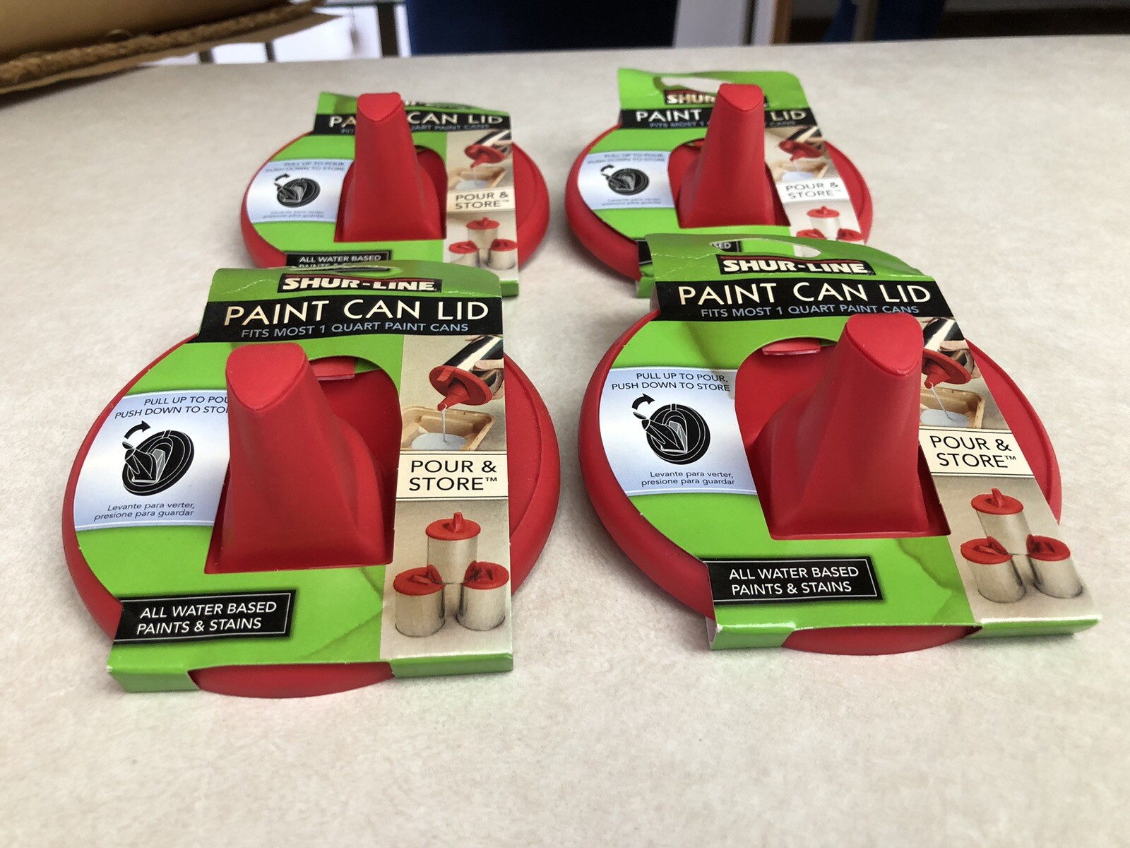 4 ShurLine Quart Store and Pour Paint Can Lids New
