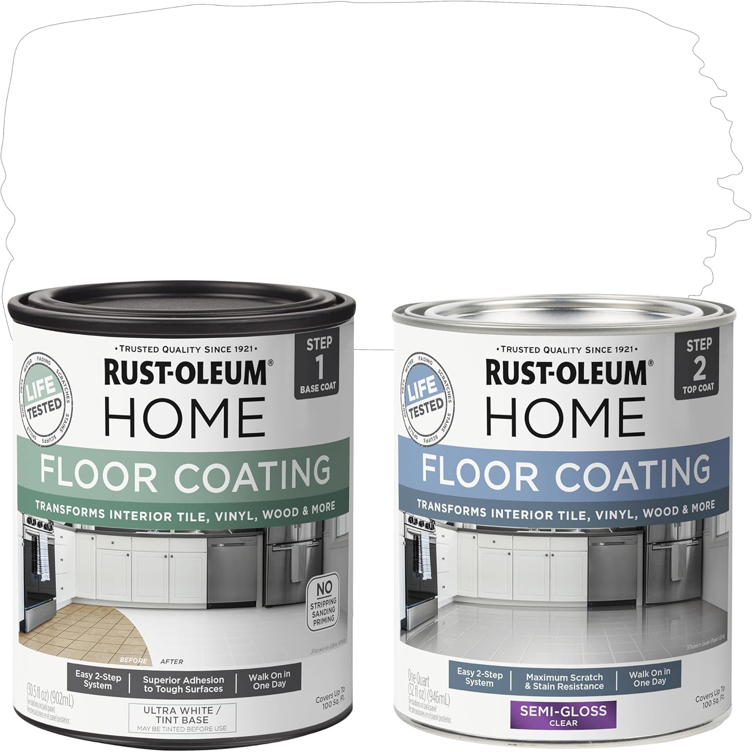 Rust-Oleum 367598 Home Interior Floor Coating Kit, Semi-Gloss Ultra White
