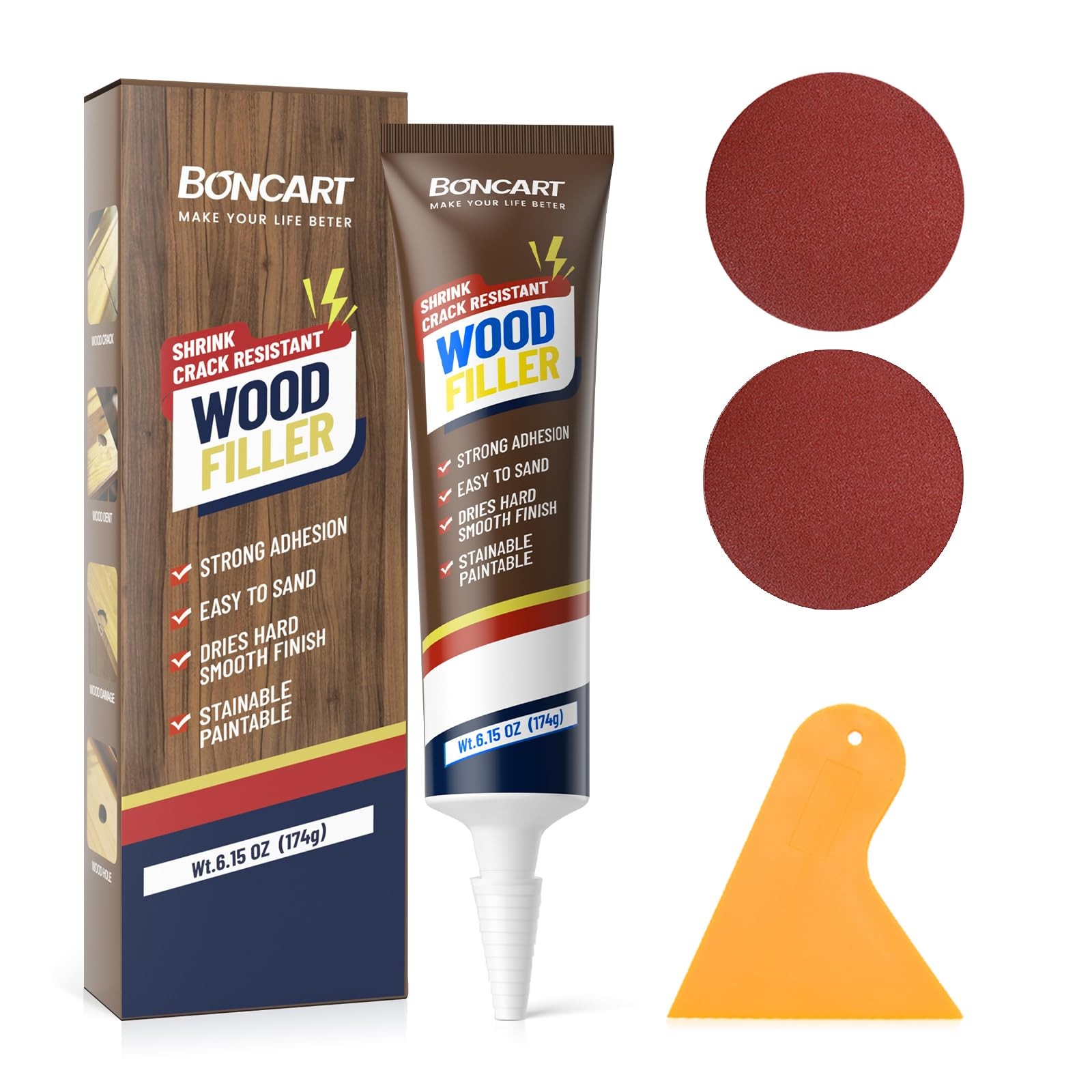 Wood Filler, 6.15 Oz Paintable Wood Putty | Easy To Sand, Shrink & Crack