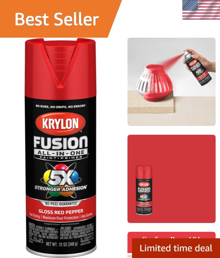 Fast Drying Fusion Adhesive Spray Paint for Indoor/Outdoor, 12 oz Red Pepper