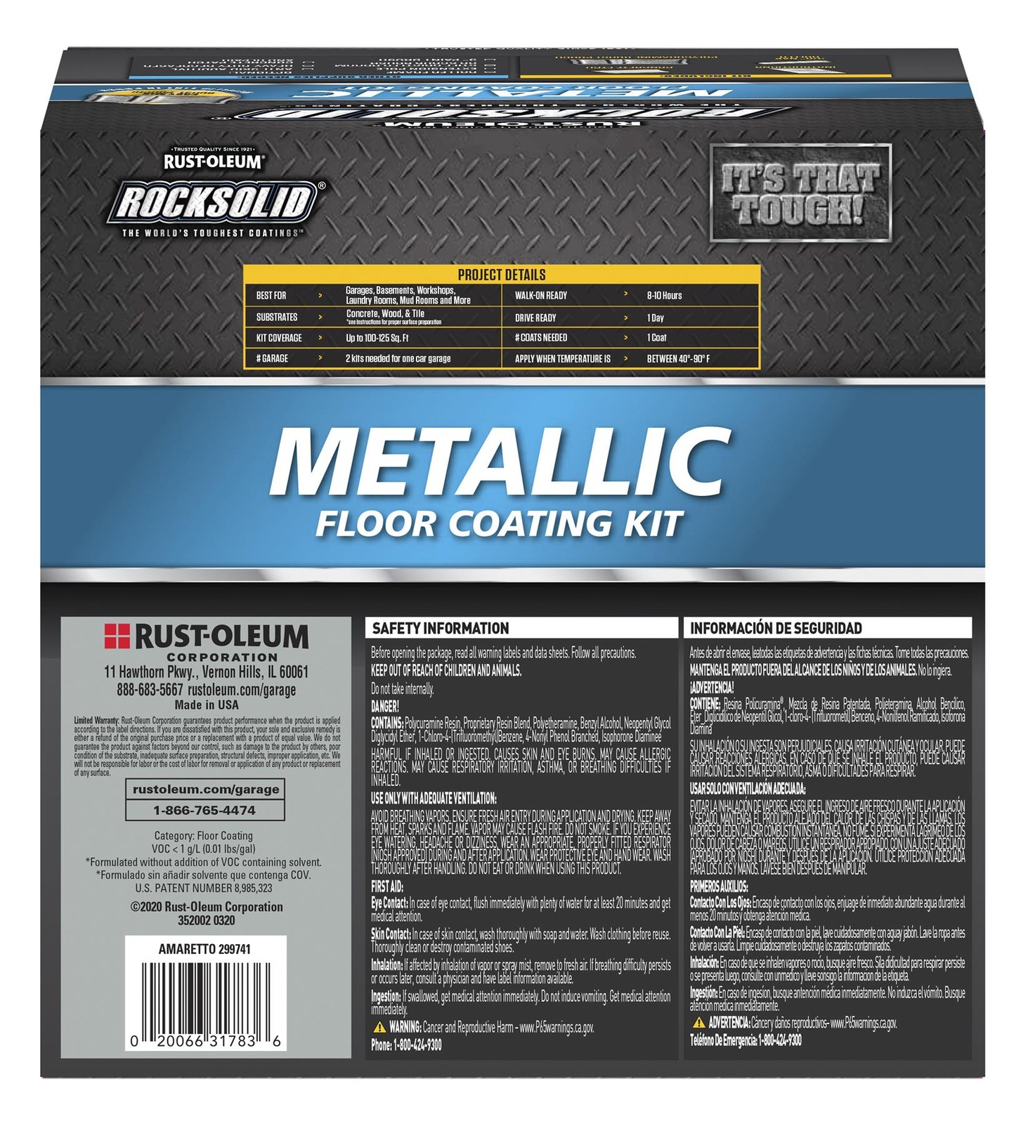 RockSolid Metallic Floor Coating Kit, Amaretto, High Gloss, 80 Oz – 299741