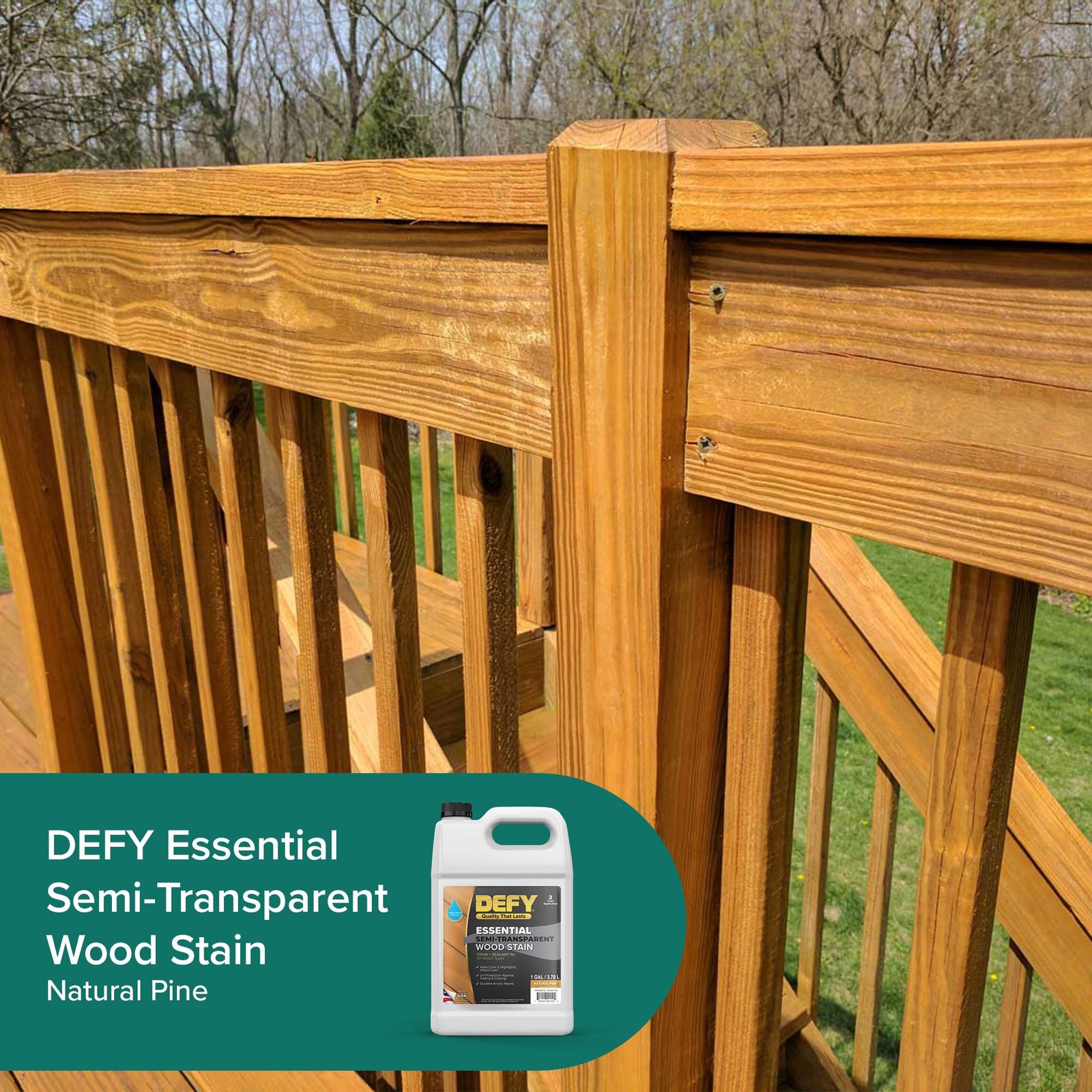 DEFY Essential Semi-Transparent Outdoor Wood Stain and 1 Gallon, Natural Pine