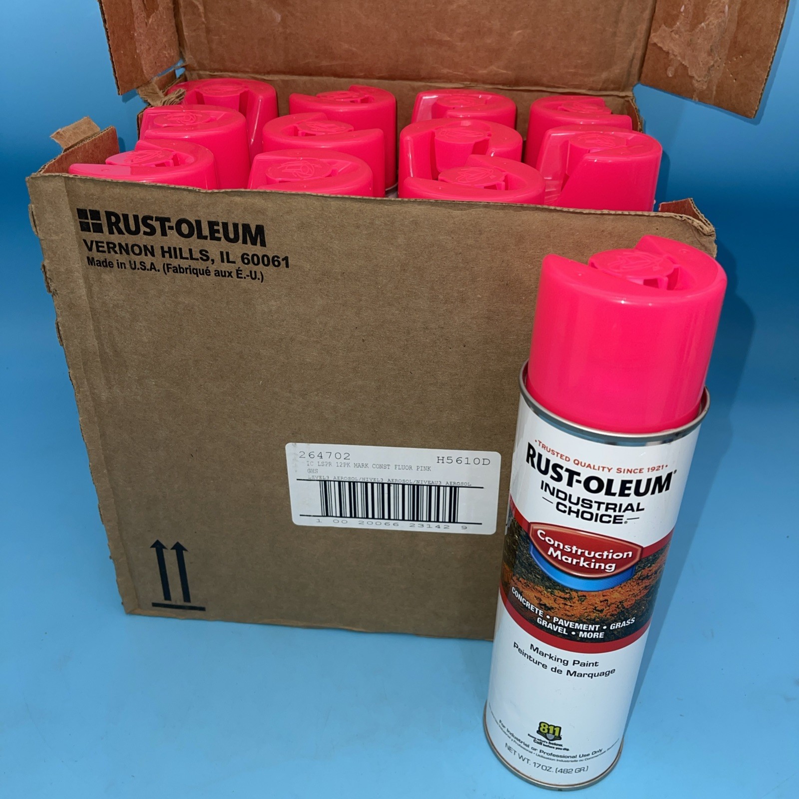 12 Pack Rust-Oleum 264702 Construction Marking Paint, 17 Oz Fluorescent Pink New