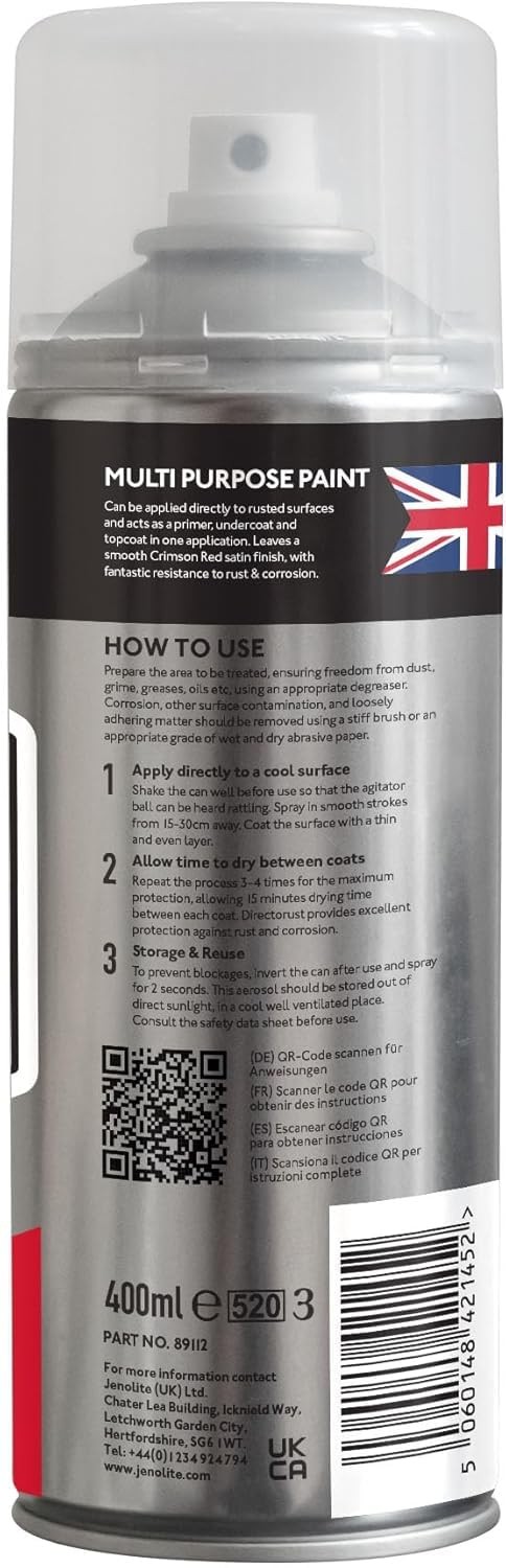 Directorust Satin Spray Paint | CRIMSON RED | 400ml 13.52fl oz | SemiGloss Sp…