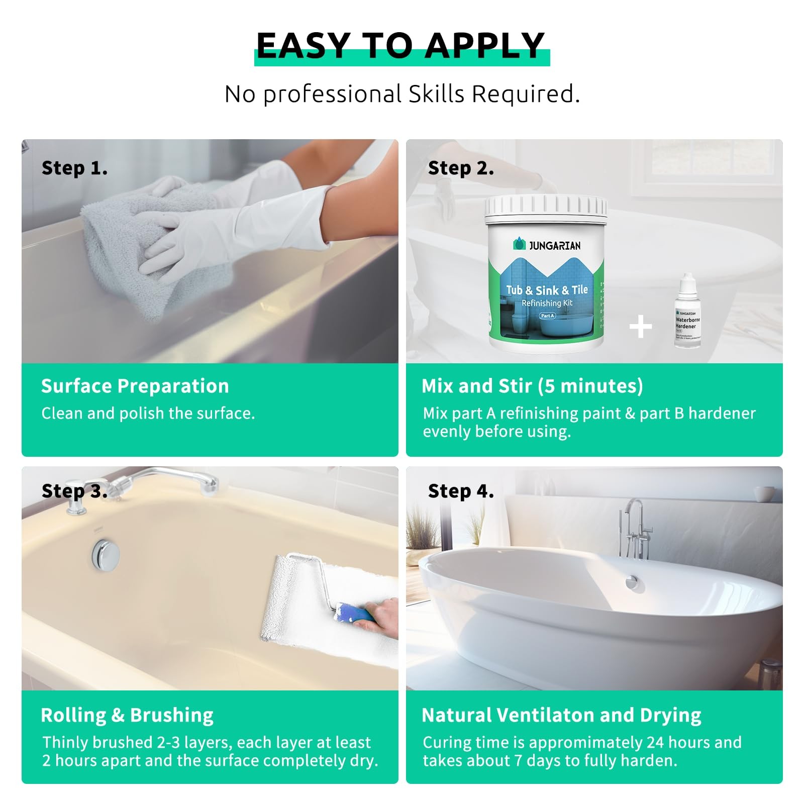 Tub and Tile Refinishing Kit 17.5oz with Tools, Low Odor DIY Bathroom Paint S…