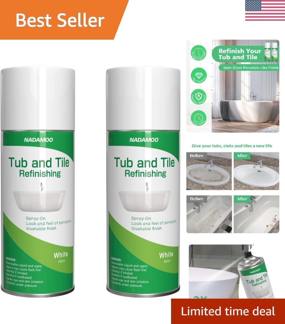 450ml White Semi-Gloss Spray Paint Kit for Tub & Tile Refinishing, 2 Cans