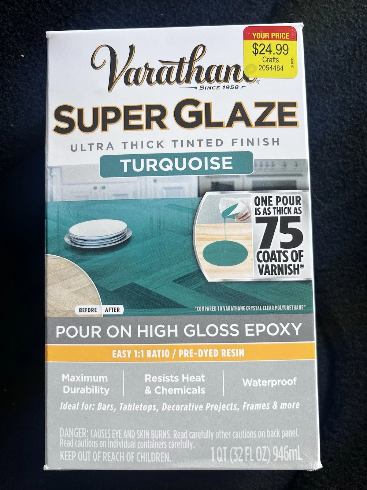Varathane Super Glaze Pour-On High Gloss Epoxy Quart -Turquoise FREE SHIPPING
