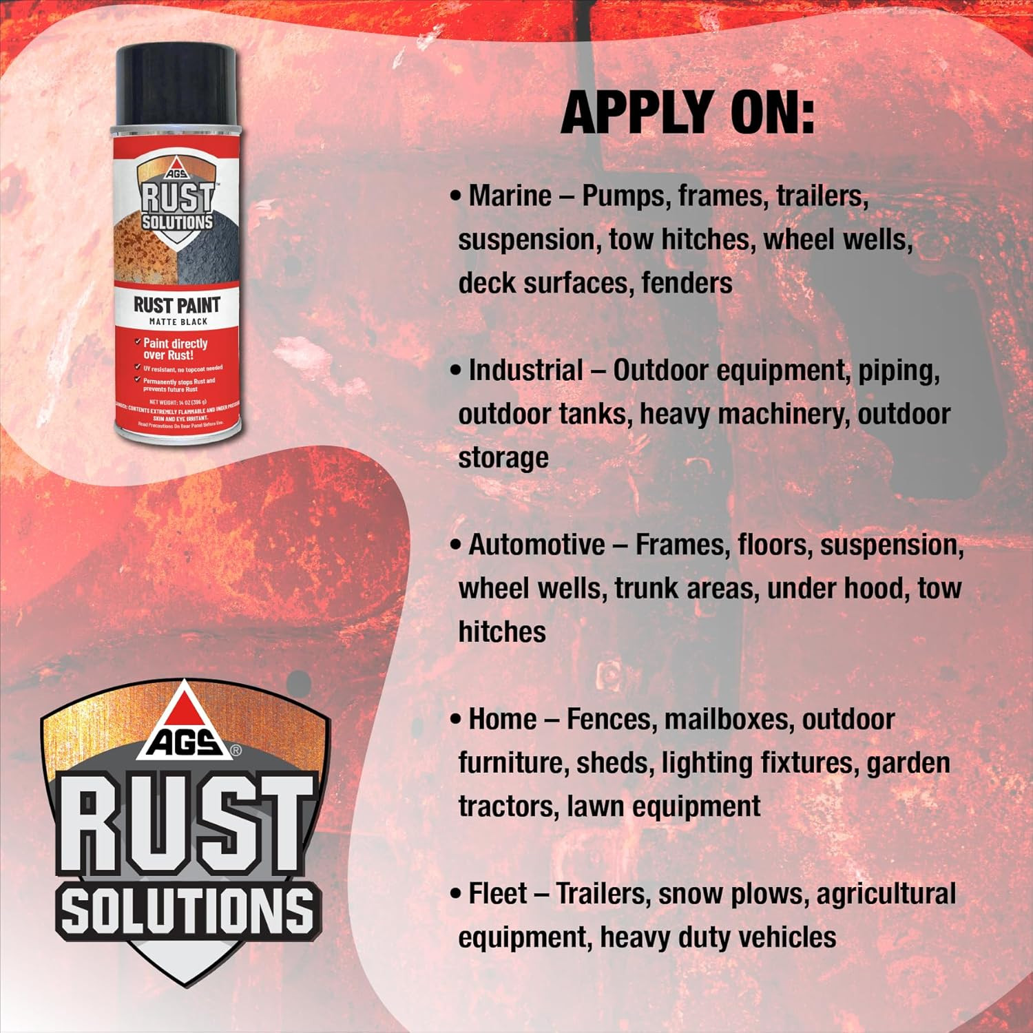 Rust Stop Spray Paint for Metal, 14Oz Aerosol Can – Matte Black Finish, Epoxy-Fo