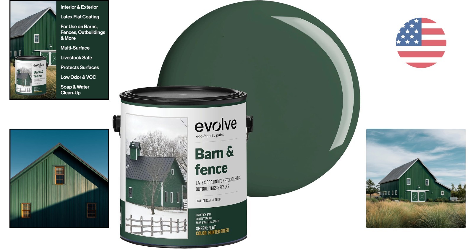 Durable 1 Gallon Flat Hunter Green Paint for Fences & Barns – Waterproof Coating