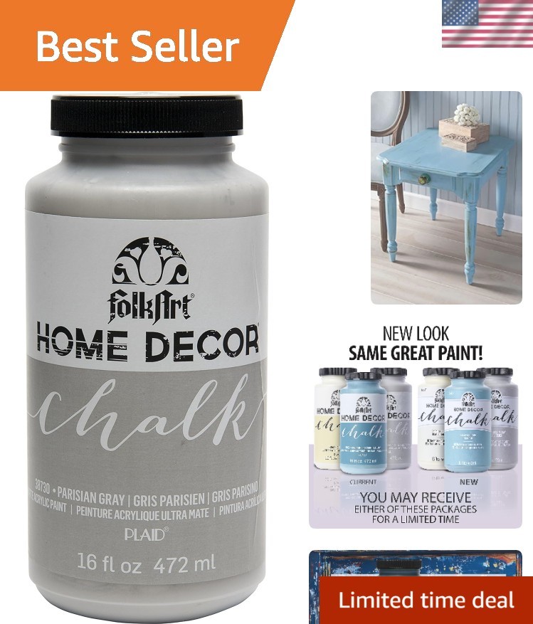 FolkArt Home Decor Chalk Paint – Parisian Grey, 16oz, Non-Toxic Matte Finish