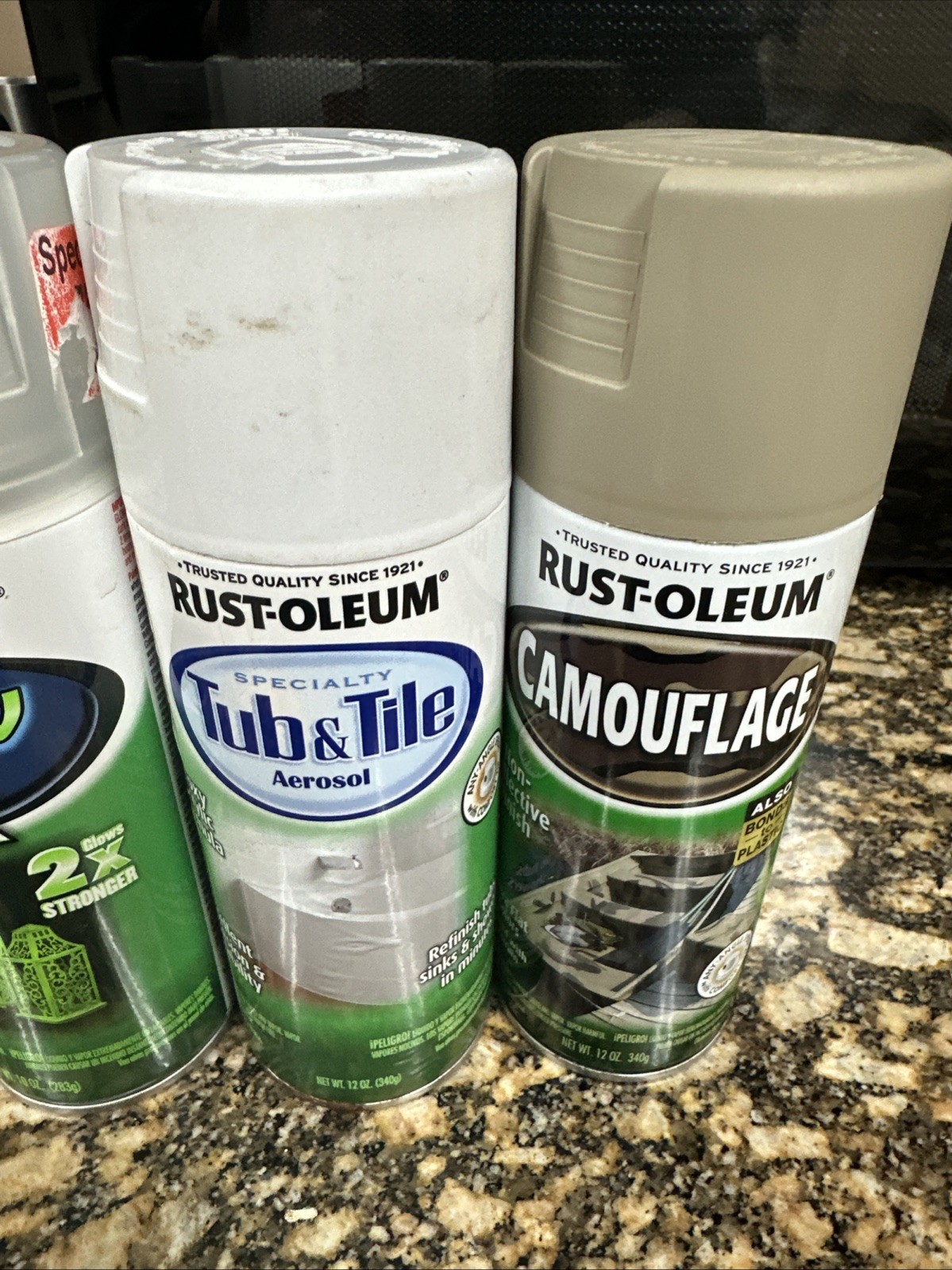 Rust-Oleum Specialty Spray Paint Lot 4 Cans Glow In Dark, Camouflage, Lacquer
