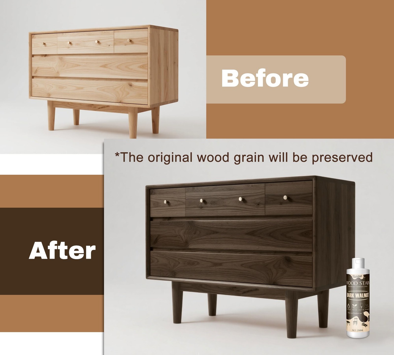 Wood Stain, 8.5oz/250ml Water Based Wood Stain for Indoor and Outdoor Furnitu…