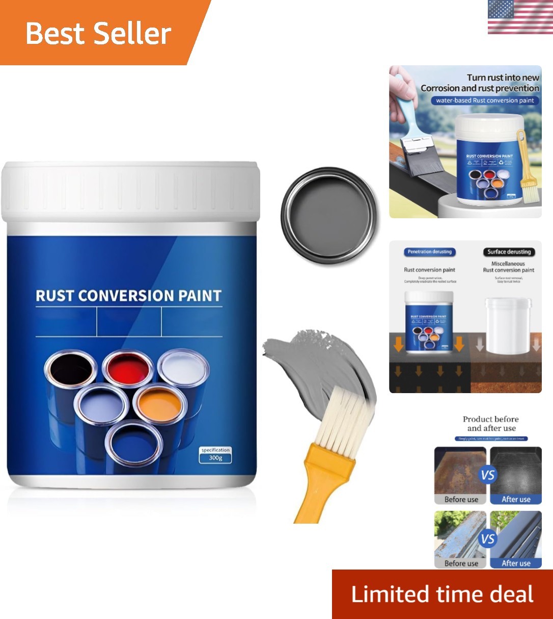 Water-Based Rust Converter & Primer for Metal, 10.7 Oz – Waterproof Protection