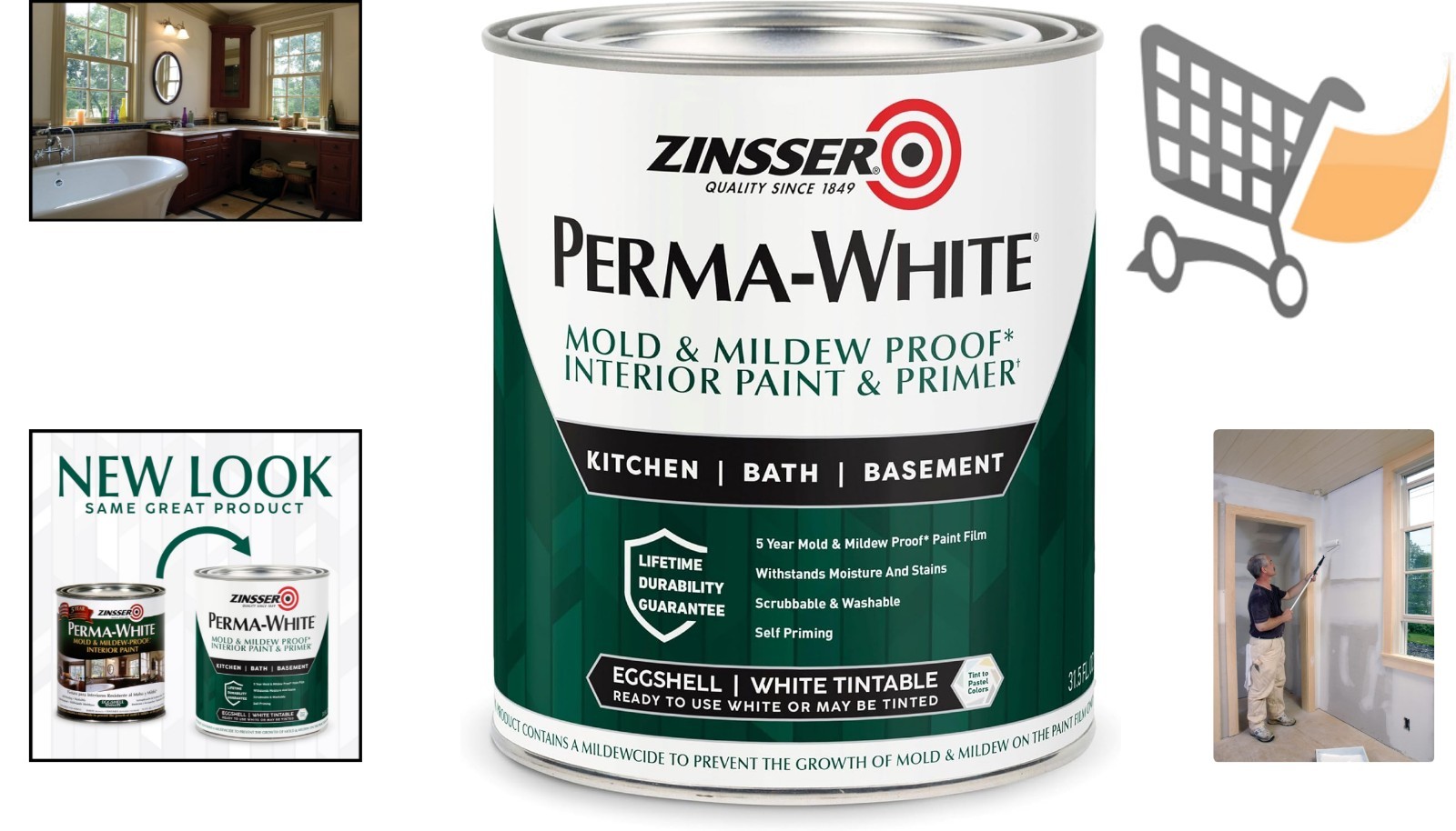 Mold & Mildew Proof Interior Paint Quart Eggshell White Waterproof