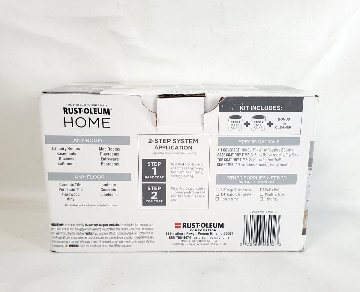 Rust-Oleum Home Floor Coating Kit, White/Tint Base-Base Coat, Matte Top Coat