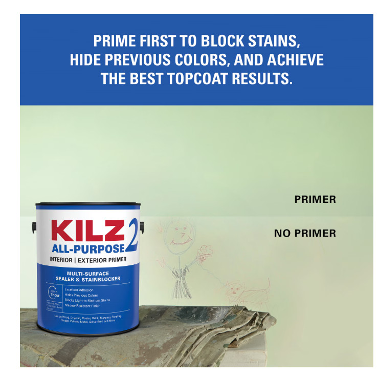 KILZ 2 All-Purpose Interior/Exterior Water-Based Stainblocking Primer, 5 Gallon