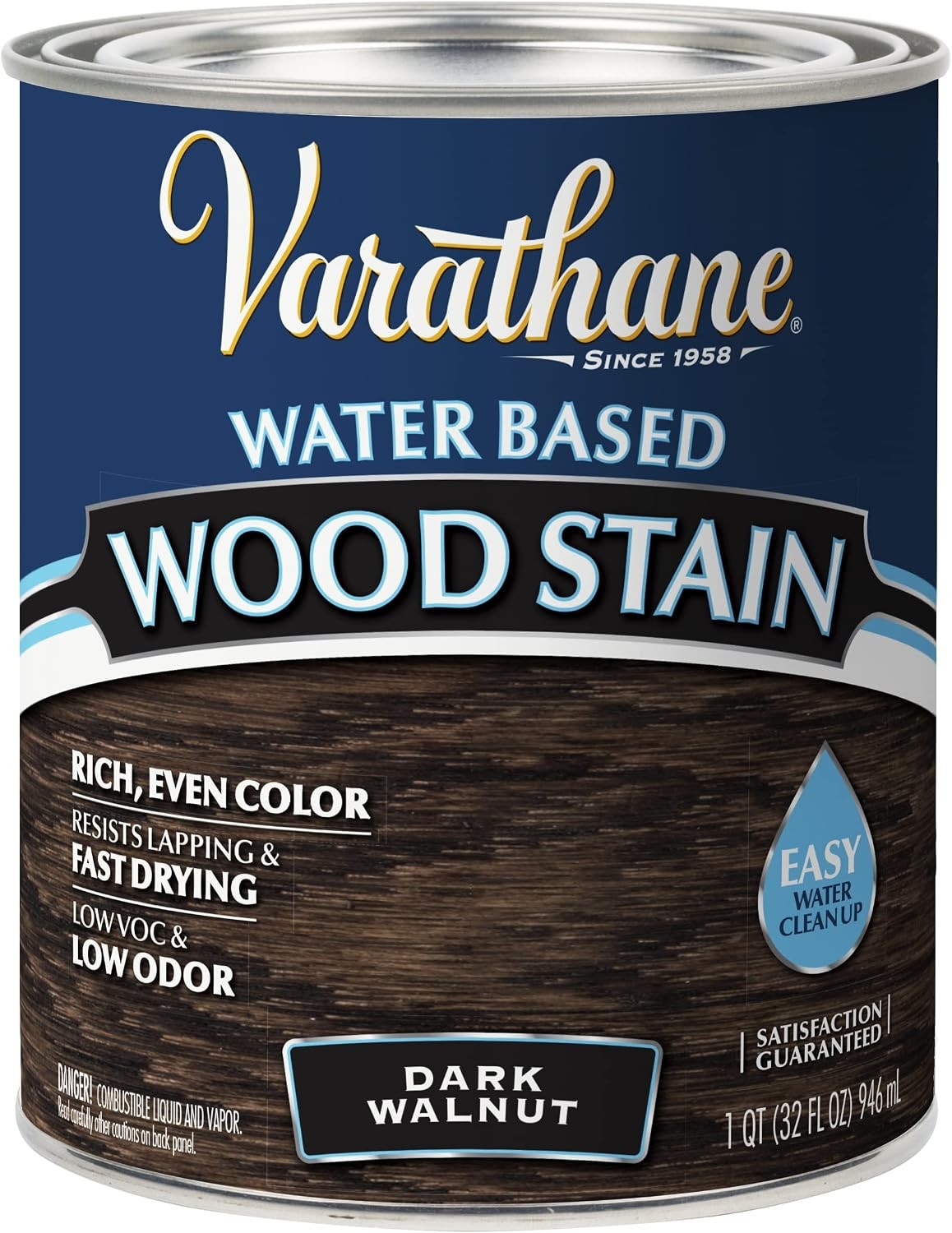 381119 Water Based Wood Stain Quart Dark Walnut