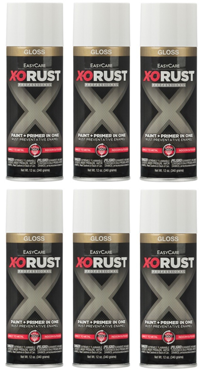 X-O Rust XOP1-AER Gloss White Anti-Rust Enamel Spray Paint + Primer – 6 Pack