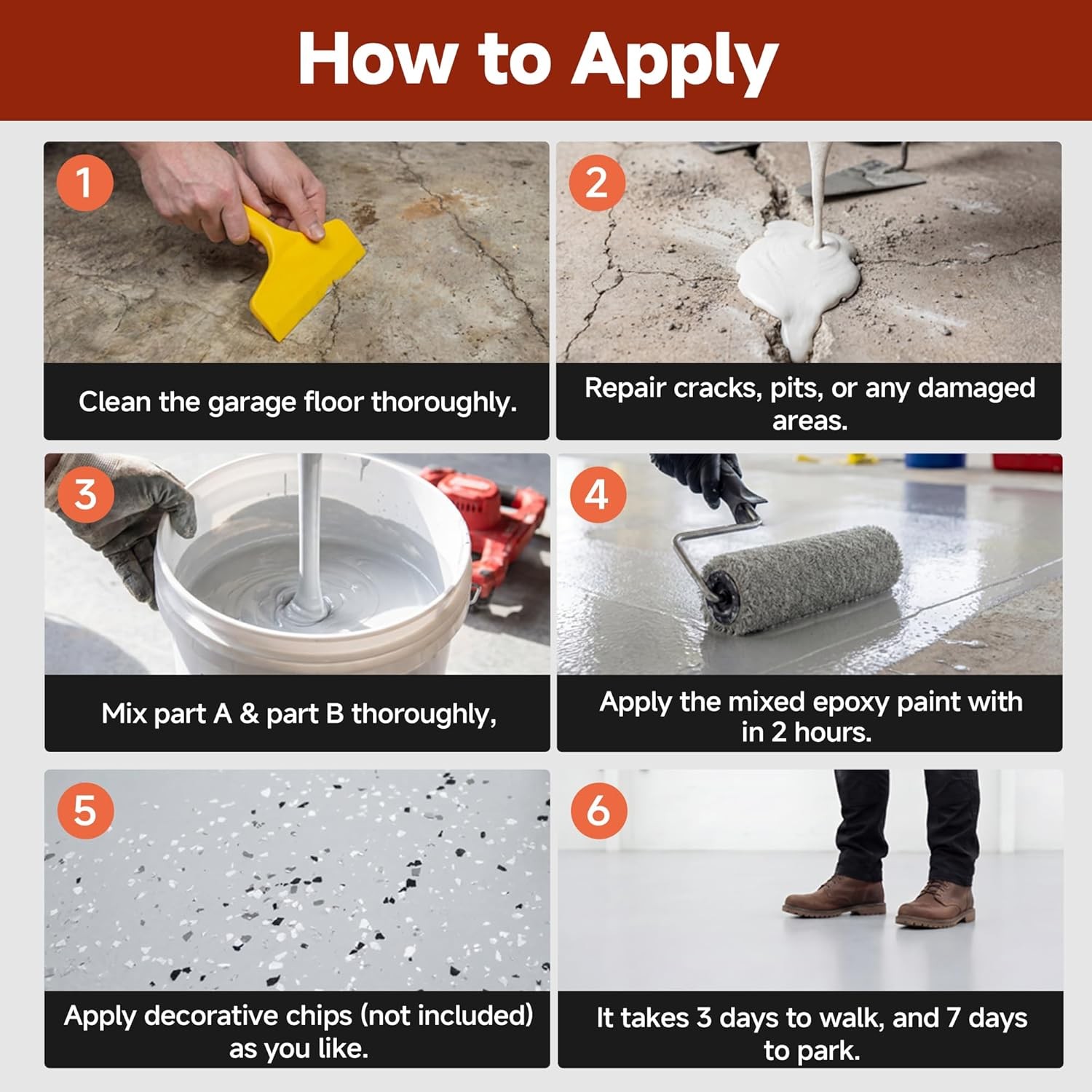 Garage Floor Epoxy Kit Concrete Coating Gray High Gloss 64oz Paint, 100-125sq ft