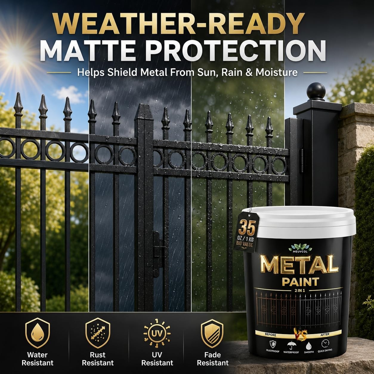 Metal Paint, 35 Fl oz Rust Preventive & Weatherproof Protective Coating, Blac…