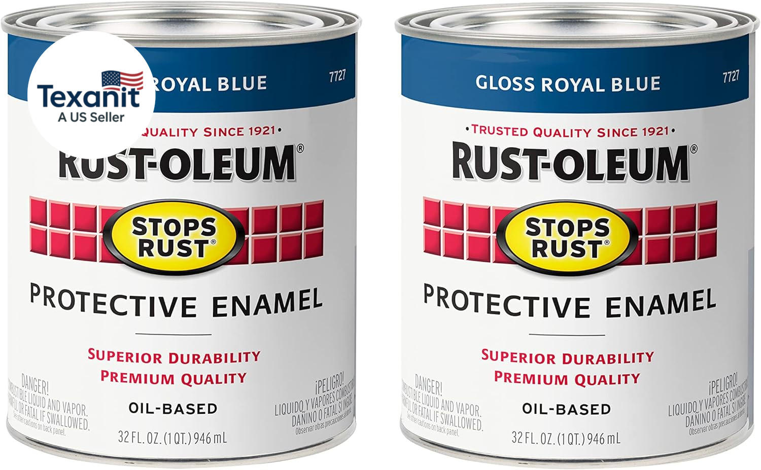7727502-2PK Stops Rust Brush on Paint, Quart, Gloss Royal Blue, (Pack of 2)