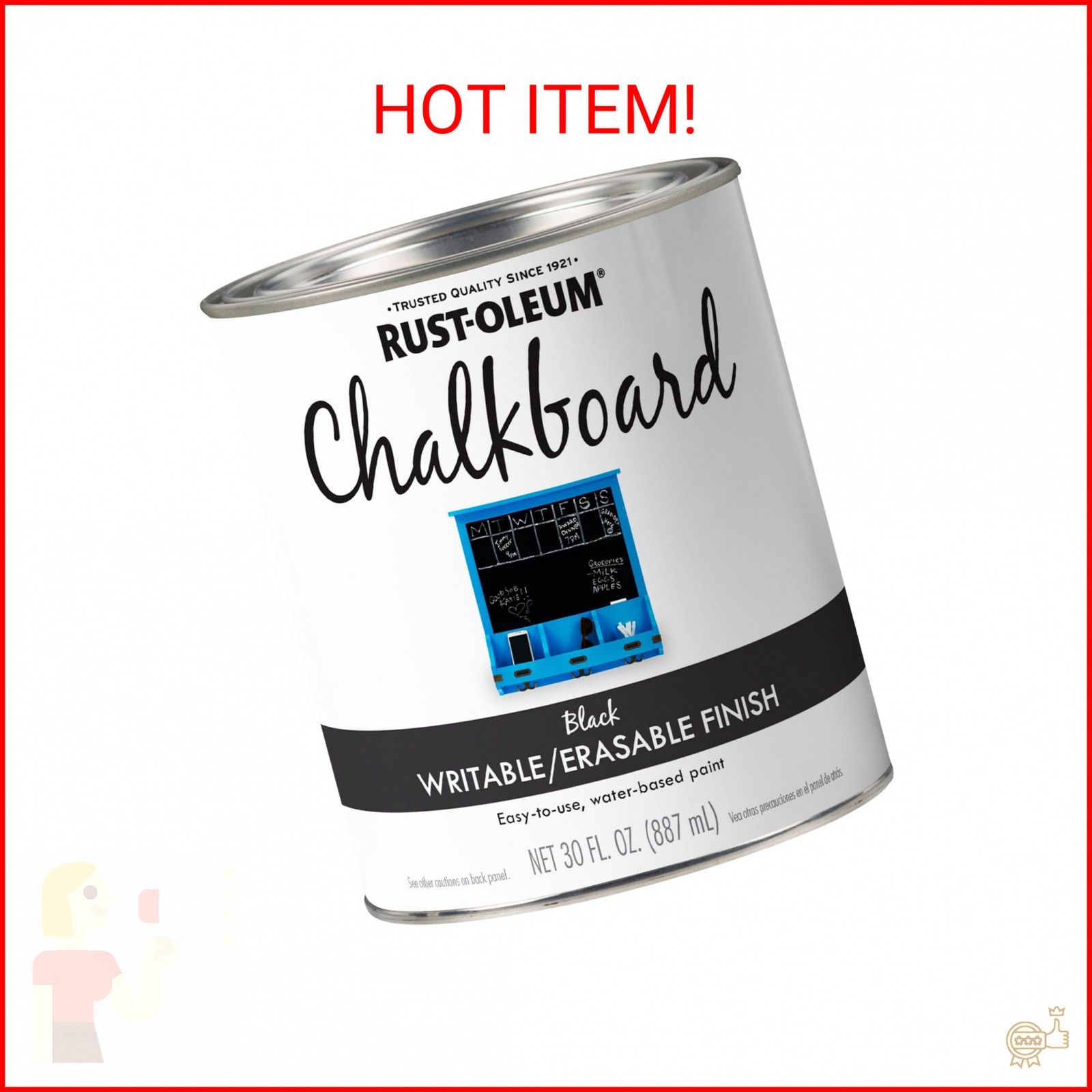 Rust-Oleum 206540 Chalkboard Brush-On Paint, 30 oz, Black
