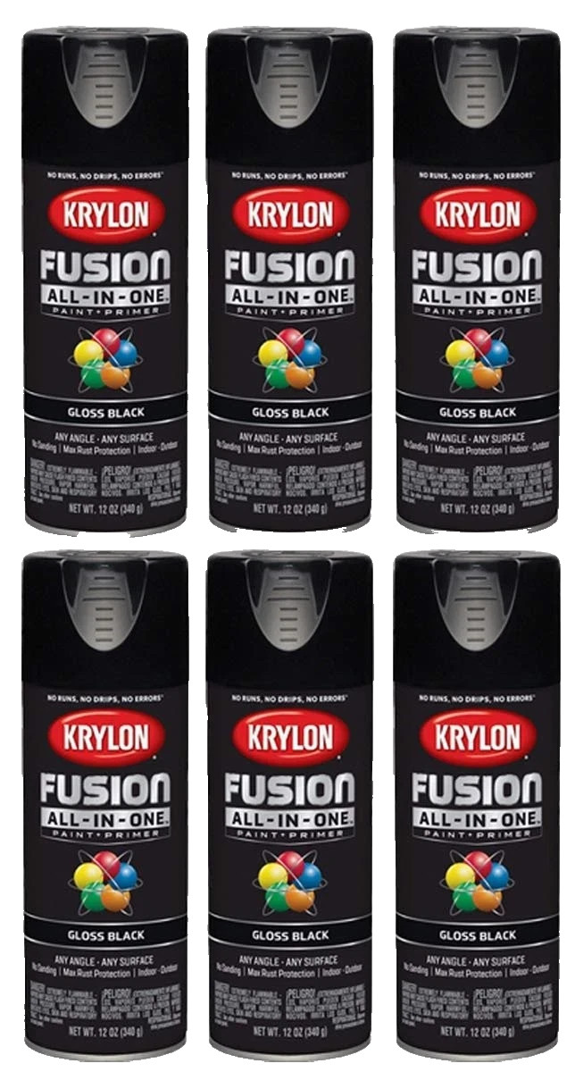 Krylon 6 Pack 12 oz K02732007 Gloss Black Fusion All-In-One Paint & Primer
