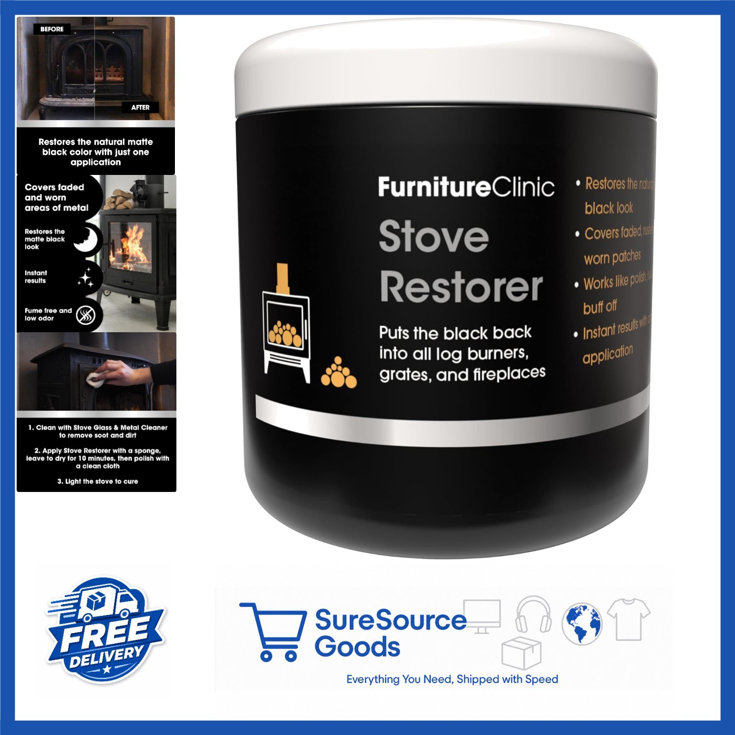 High Heat Stove Restorer Paint Matte Black for Fireplaces and Grates 8.5oz
