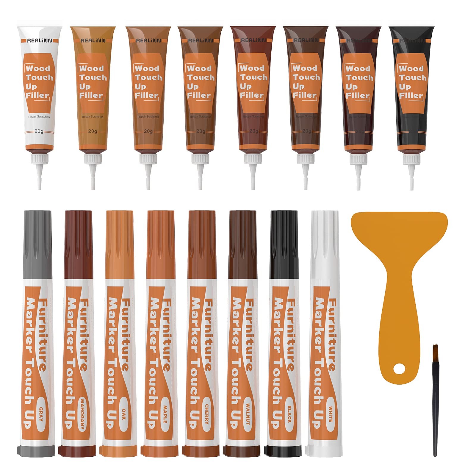 REALINN Wood Furniture Repair Kit 8 Dark Colors- Wood Fillers and Touch Up Marke