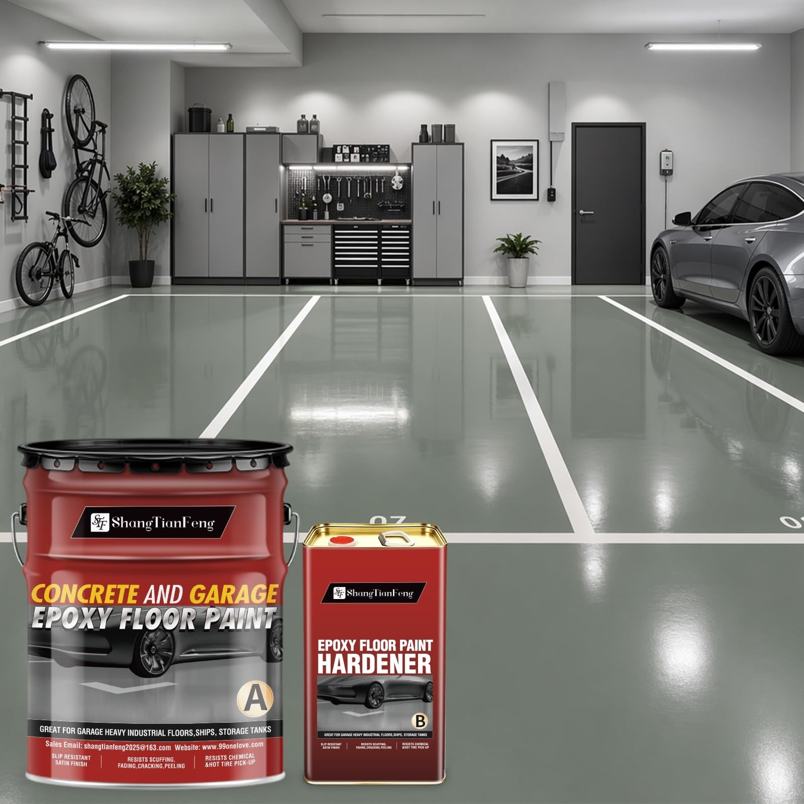 High-Gloss Silver Gray Epoxy Floor Paint Kit – 4 Gallon, 800 sq.ft, 20-Year Dura