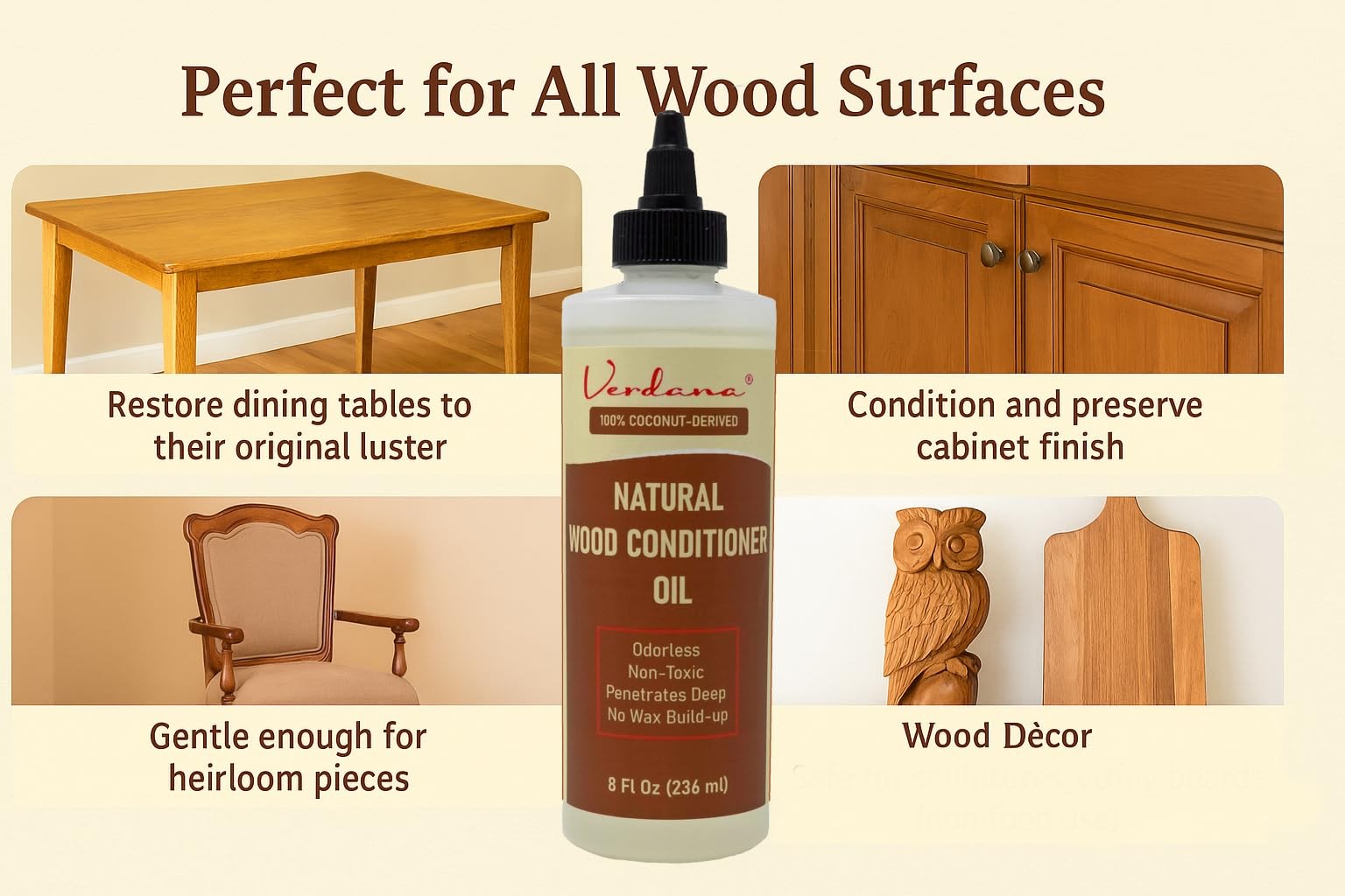 Verdana Natural Wood Conditioner Oil – 8 Fl Oz 8 (Pack of 1), Colorless