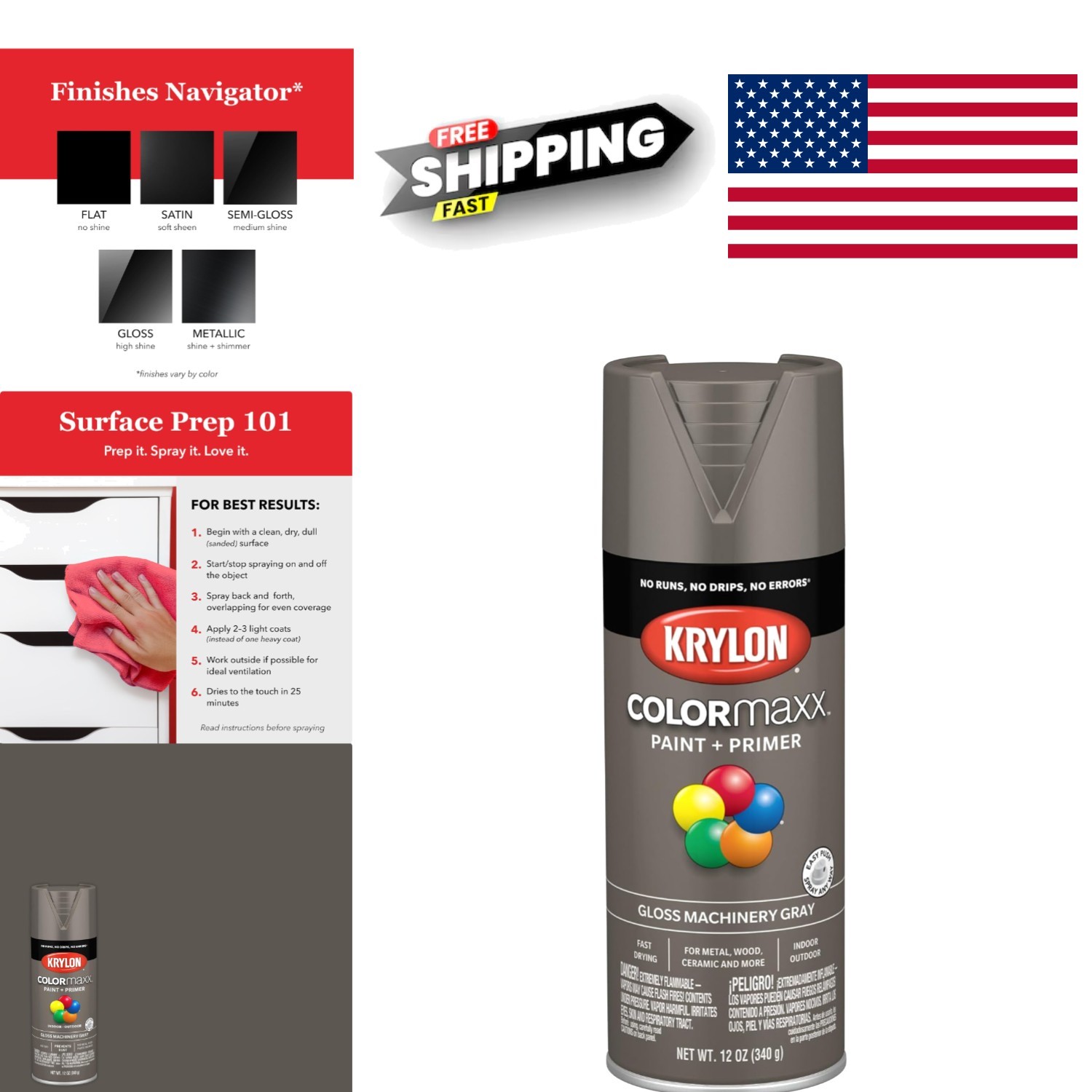 12 Ounce Gloss Gray Spray Paint Fast Drying Rust Protection for Various Surfaces