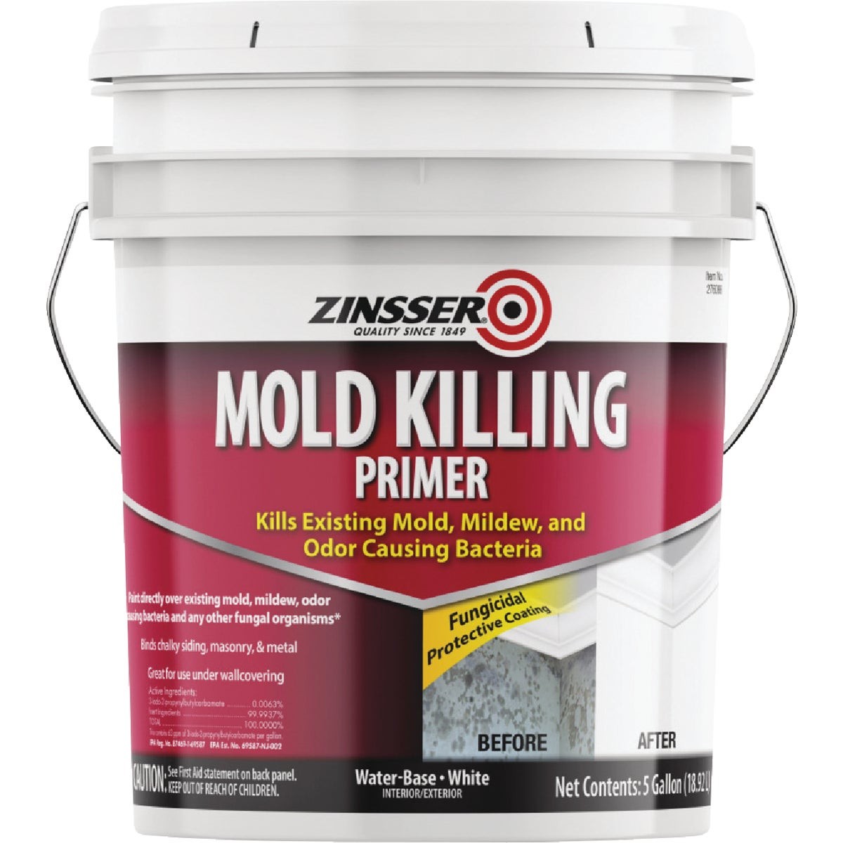 Zinsser Mold Killing Interior/Exterior Primer, White, 5 Gal. 276088 Zinsser