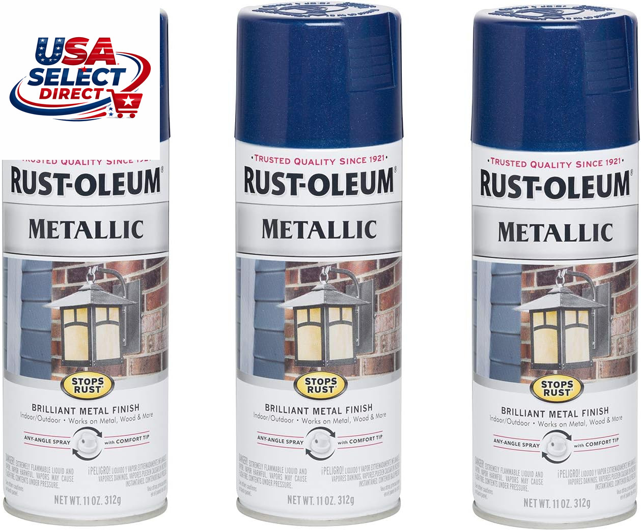 Stops Rust Metallic Spray Paint, 11 Oz, Cobalt Blue, 3 Pack