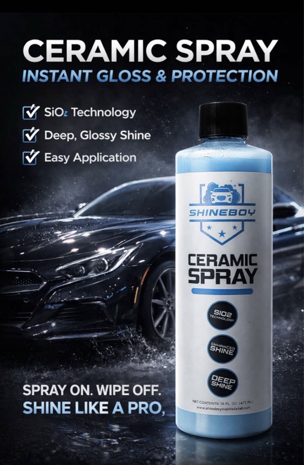 Rapid Ceramic Paint Sealant 12oz High Gloss Long-Lasting Spray