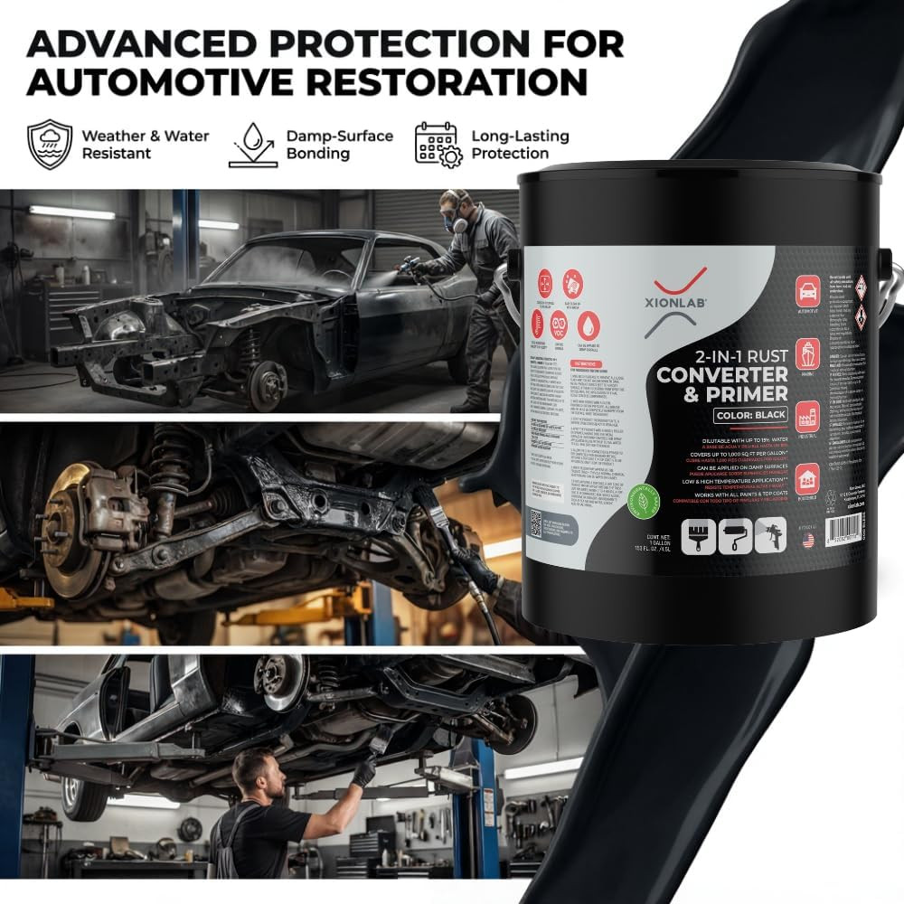 2-In-1 Rust Converter & Metal Primer, Black Rust Inhibitor Paint for Metal, Auto