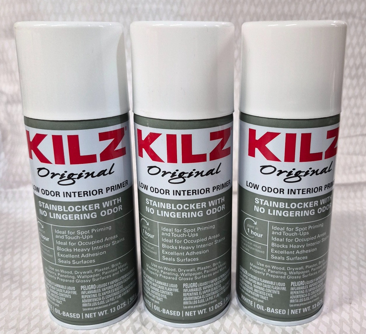 KILZ Original Low Odor Interior Primer Stain Blocker White Oil Based 13 oz LOT/3