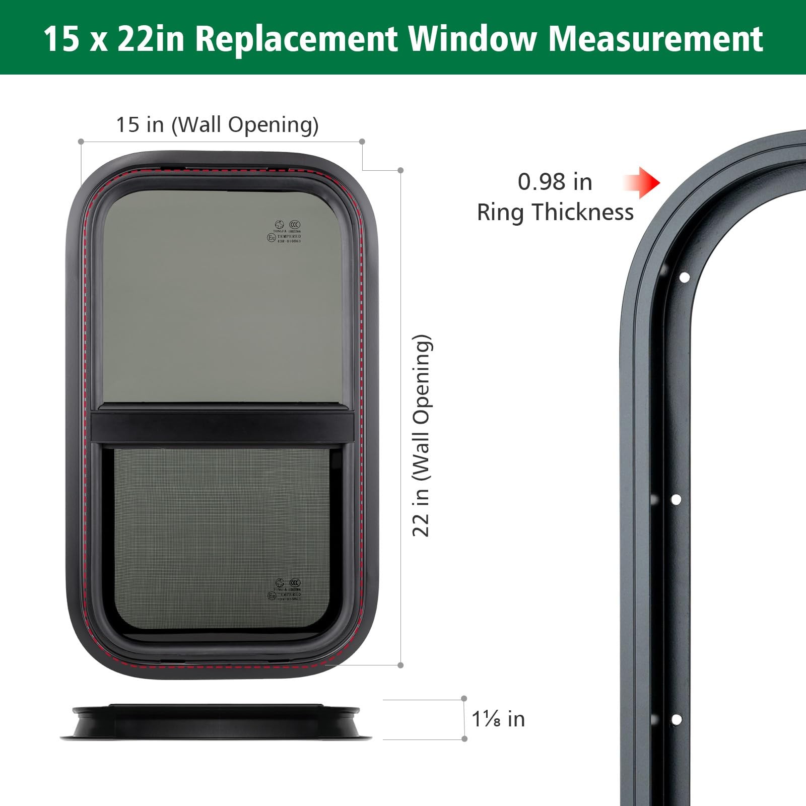 Dulepax Vertical Rv Window 15 W X 22 H Tinted Slide Trailer Window Tempered