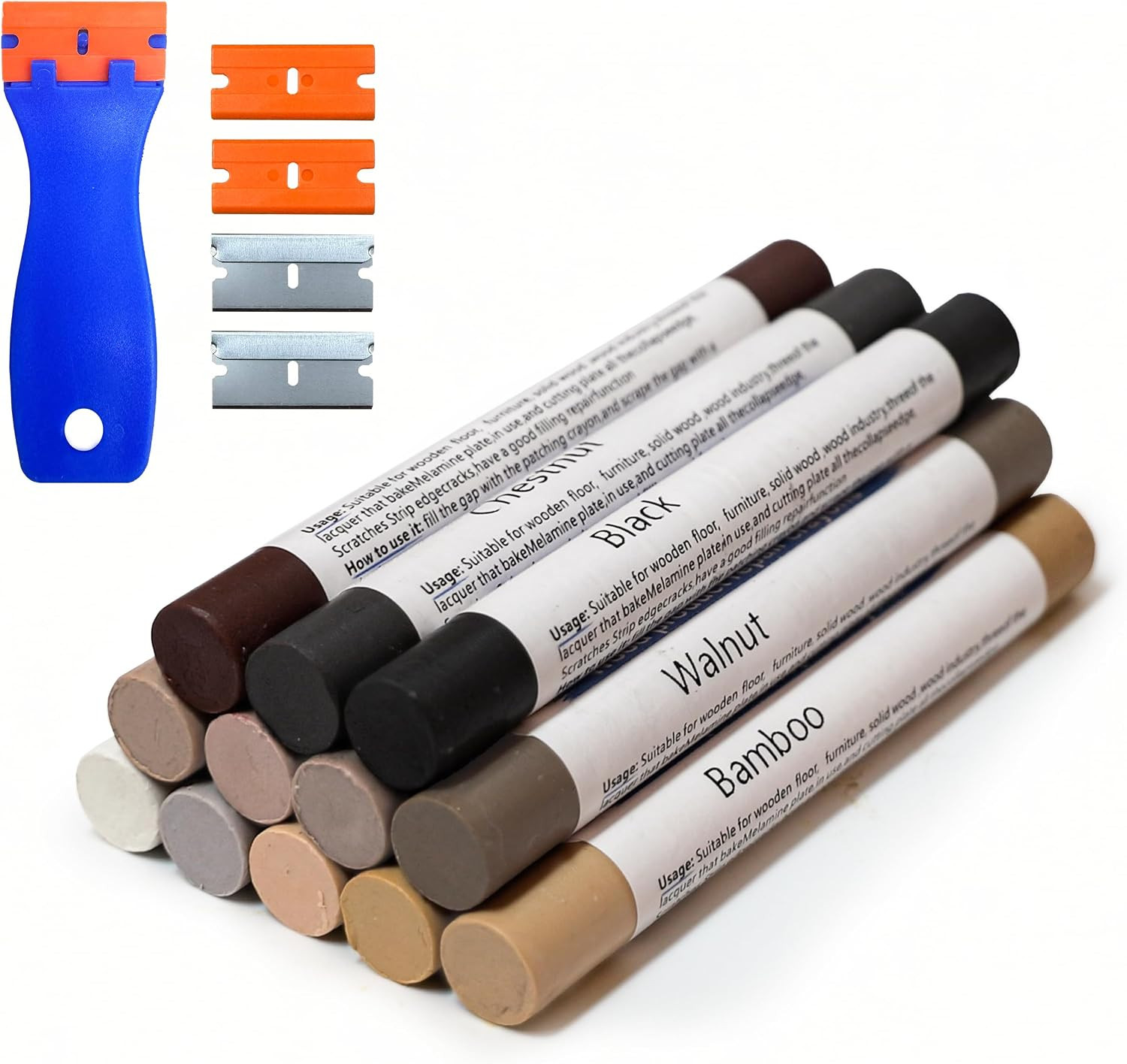 Wood Furniture Filler Sticks: 12-Color Wood Repair Wax Crayons with Scraper f…