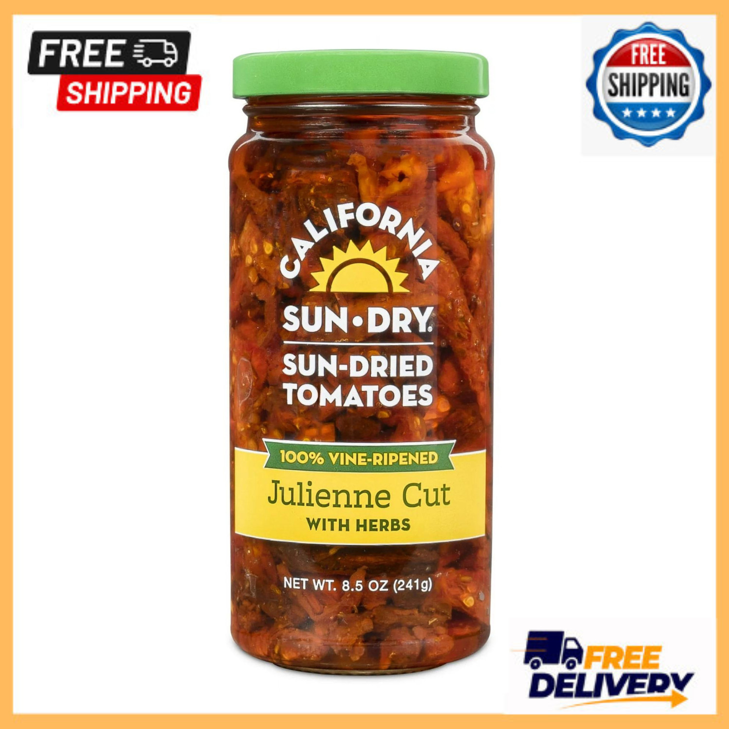 California Sun Dry, Sun-Dried Tomatoes in Oil with Herbs, Julienne Cut, 8.5 oz