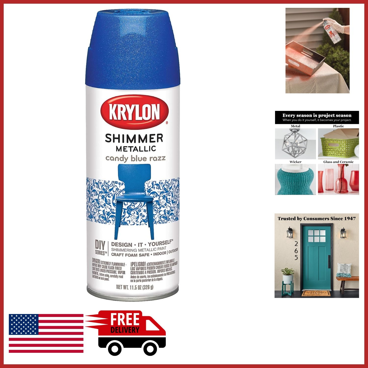 Aerosol Spray Paint 11.5oz Blue Metallic for Wood Metal Ceramic Projects