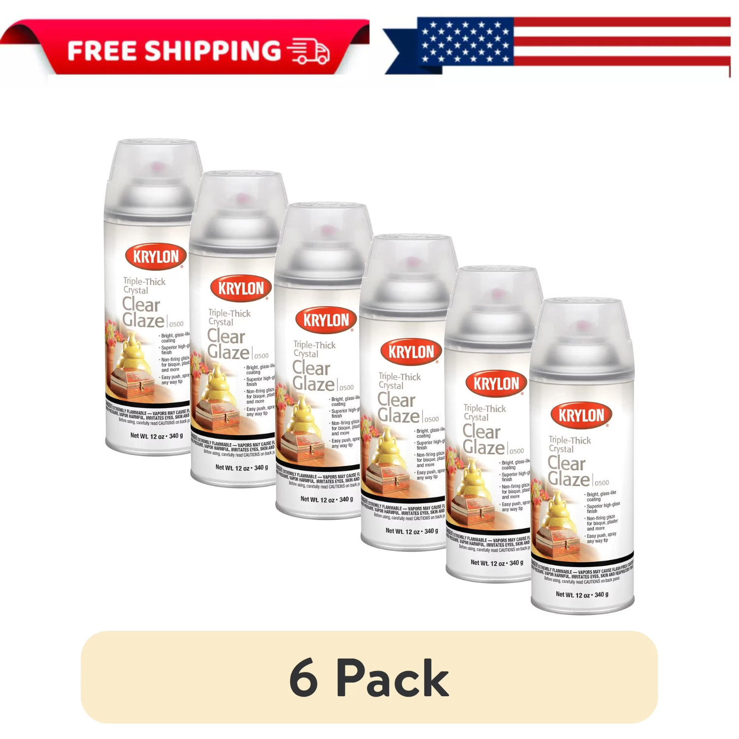 Krylon I00500A07 Triple Thick Crystal Clear Glaze High Gloss Spray 12oz 6PK
