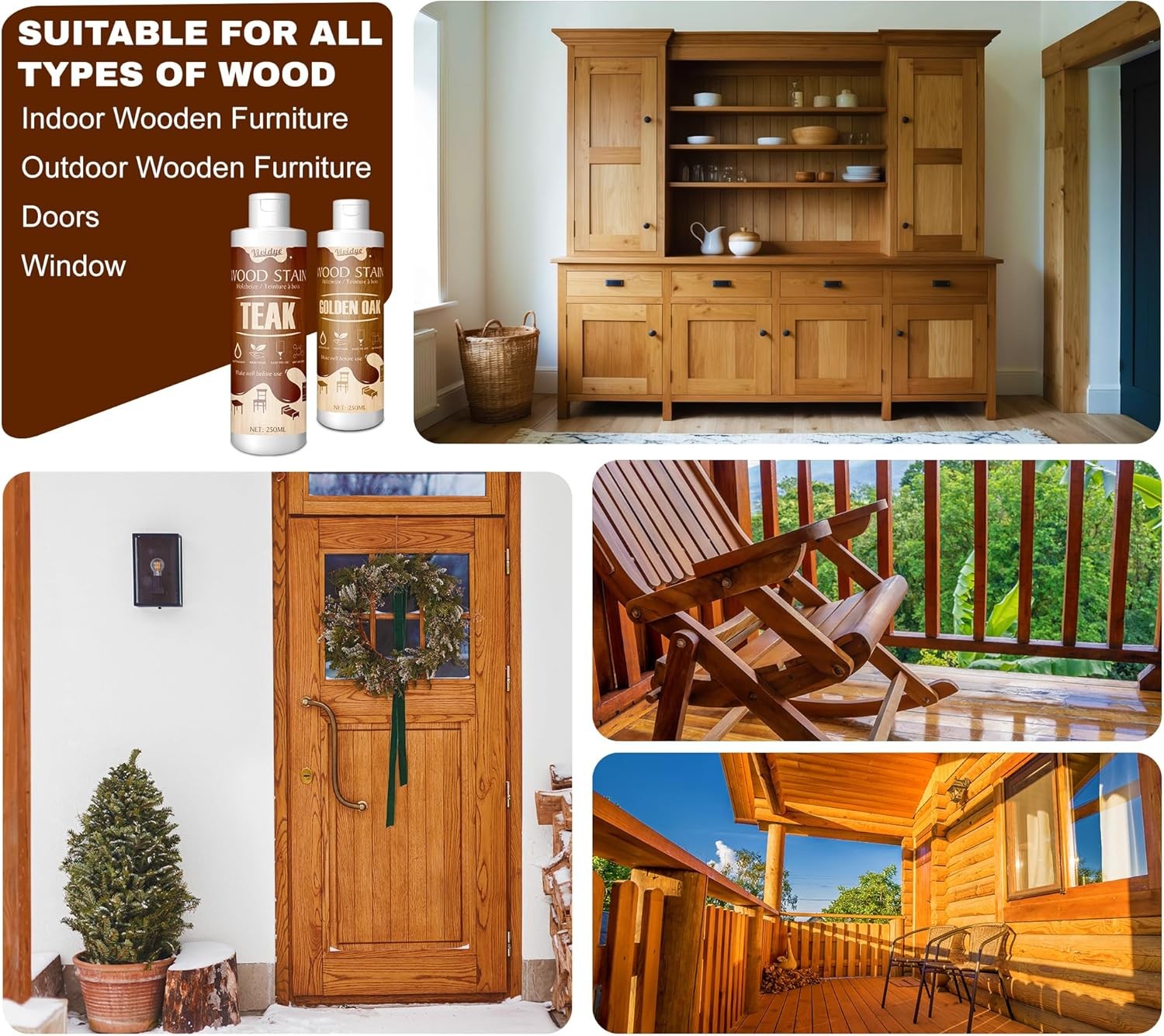 Wood Stain, 8.5oz/250ml Water Based Wood Stain for Indoor and Outdoor Furniture,