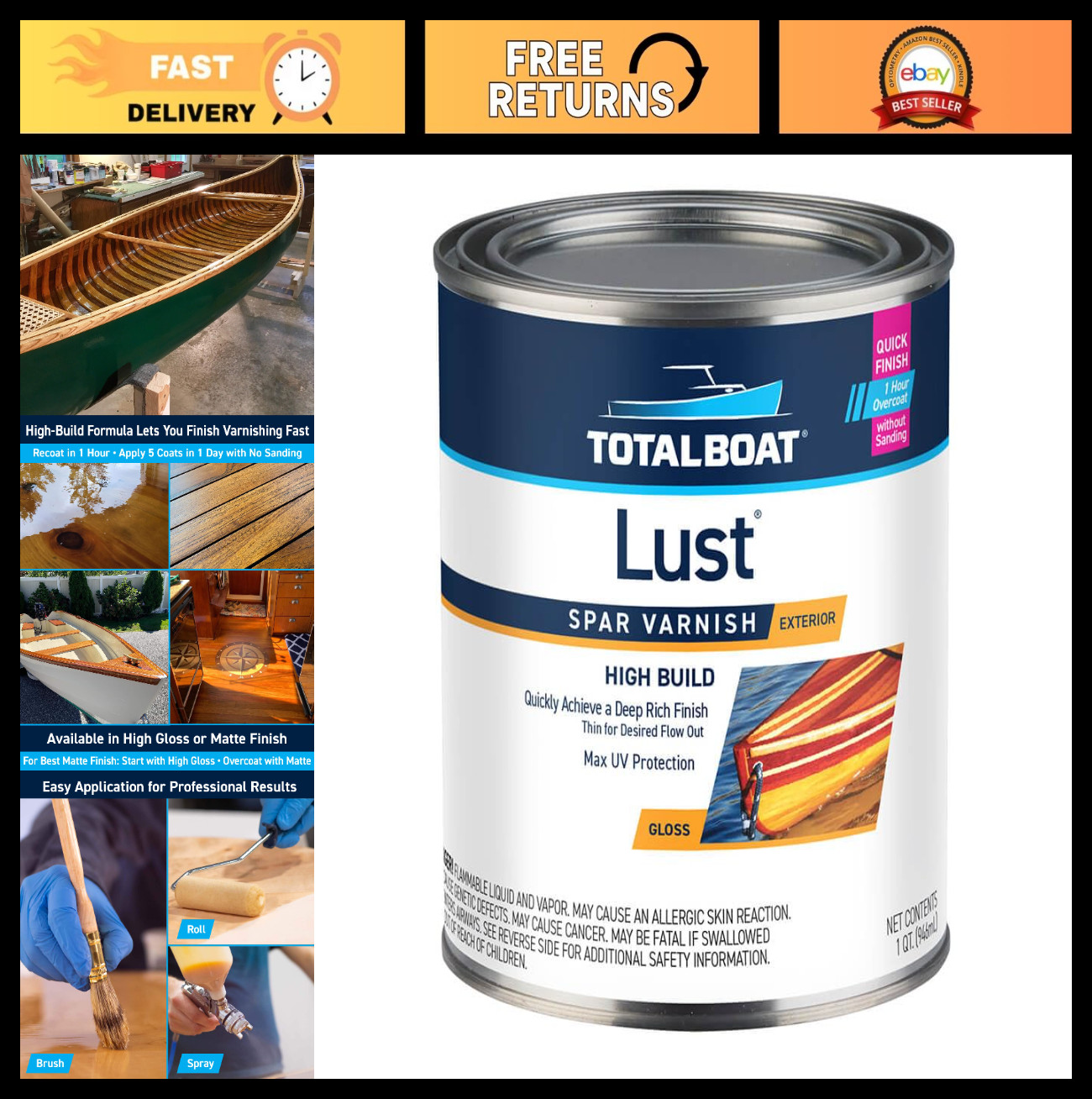 High Gloss & Matte Marine Varnish for Wood, Boats & Outdoor Furniture – Quart Si