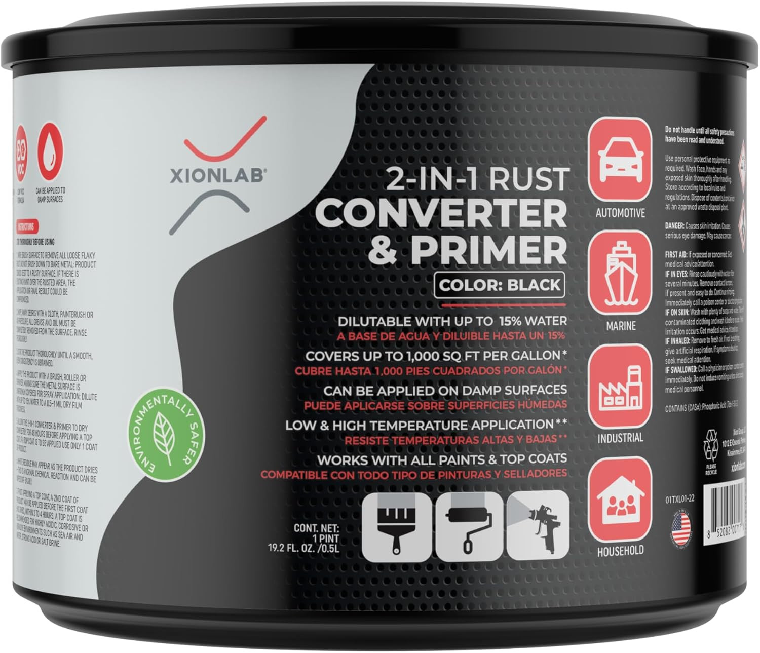 2-In-1 Rust Converter & Metal Primer, Black Rust Inhibitor Paint for Metal, Auto