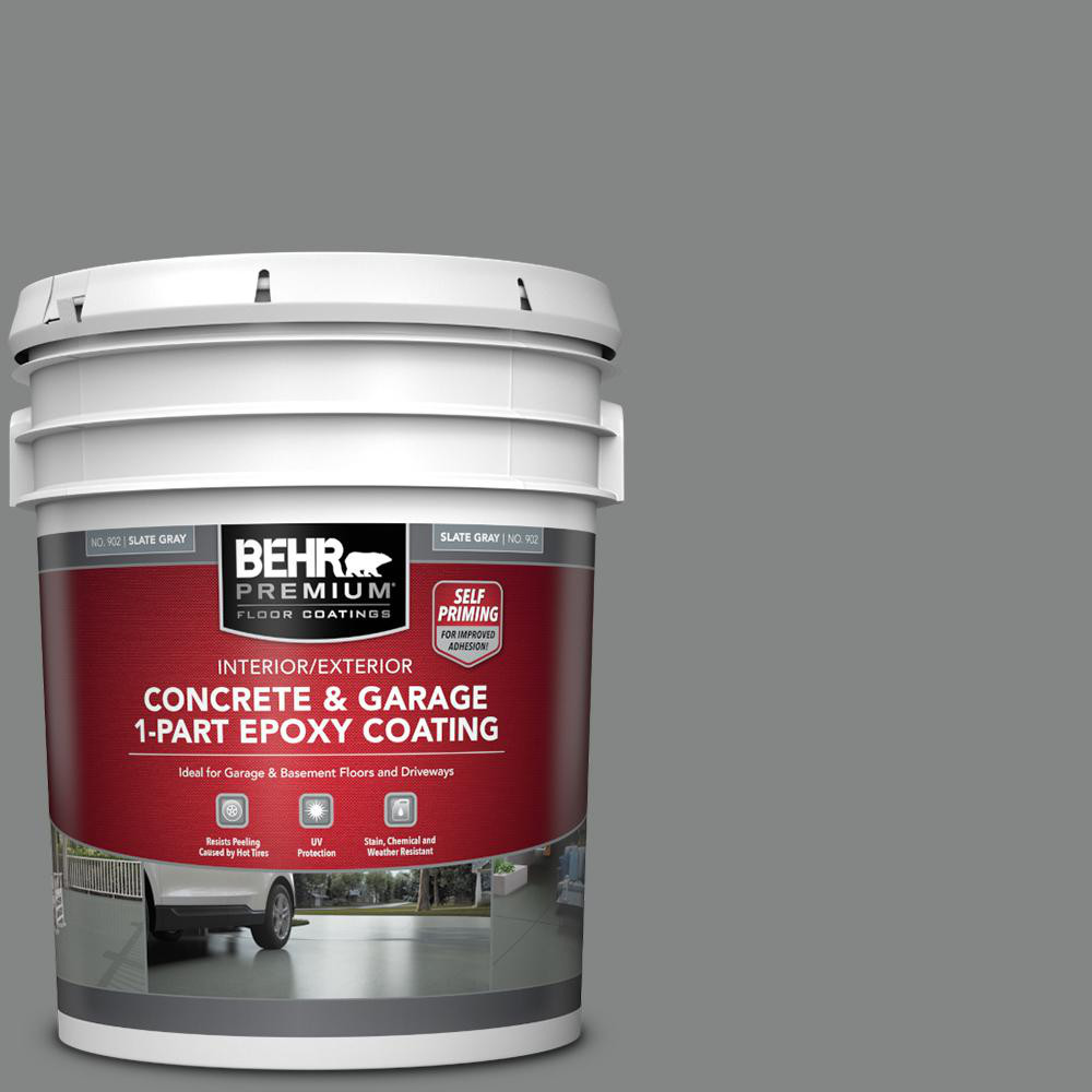 Epoxy Garage Slate Gray Self-Priming Floor Paint Interior Exterior Concrete 5Gal